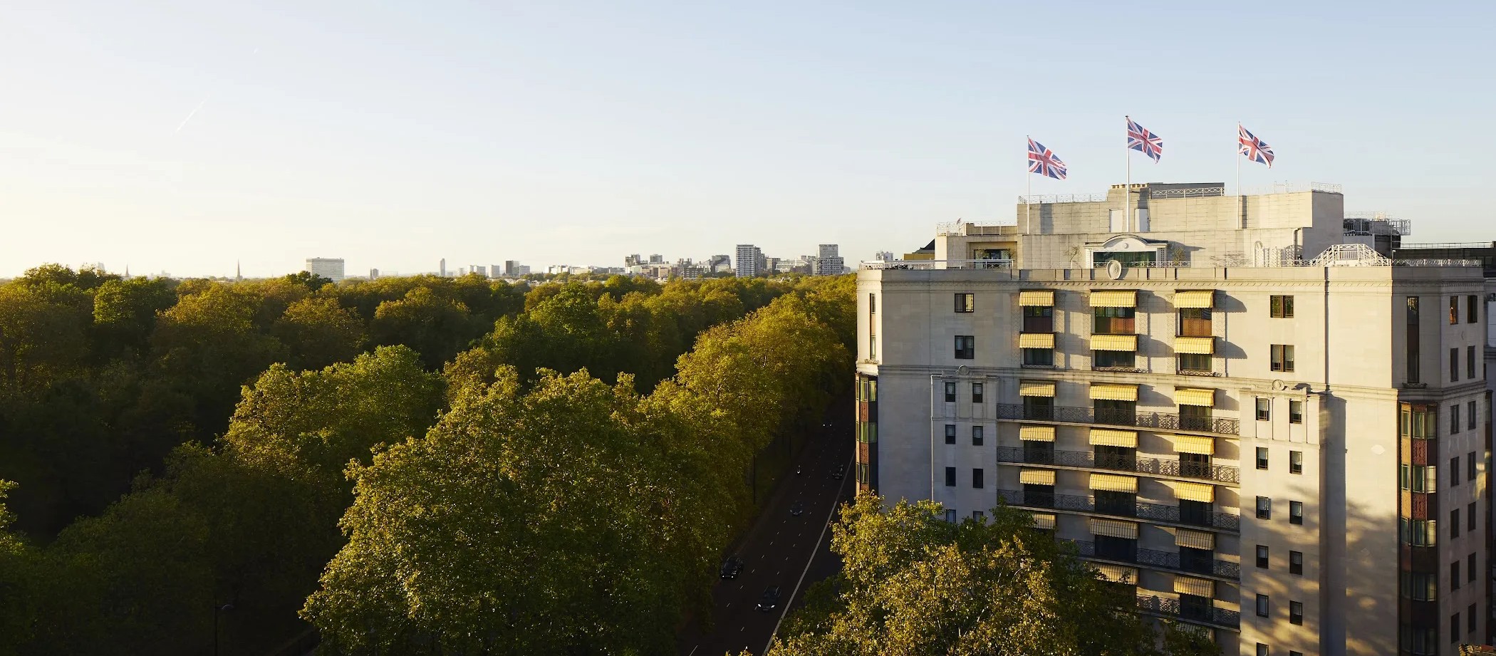 The Dorchester hotel on Park Lane, London, overlooking Hyde Park